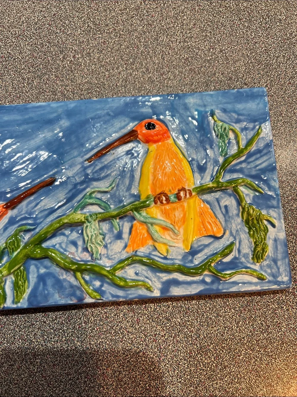 Handmade Ceramic Tile with Hummingbirds